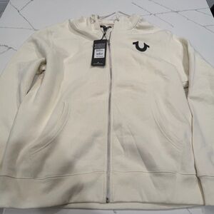 True Religion Cream Zip Up Sweater